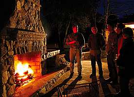 fire in fireplace after quail hunts in Georgia